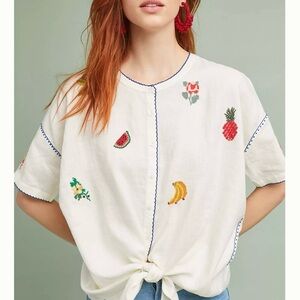 Anthropologie Fruit Embroidered Blouse